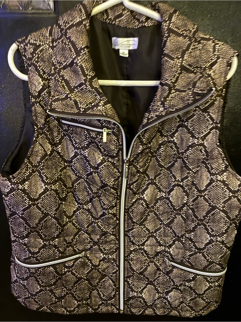 Studio Works Snake-Print Quilted Vest in Black and Cream